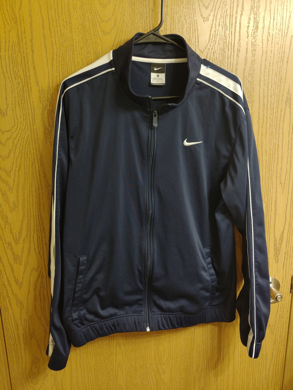 Nike Men's Navy Windbreaker Jacket with White Stripe Details